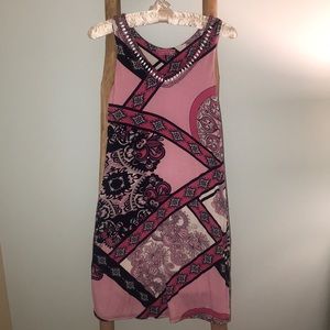 Summer dress with blue, pink and white design